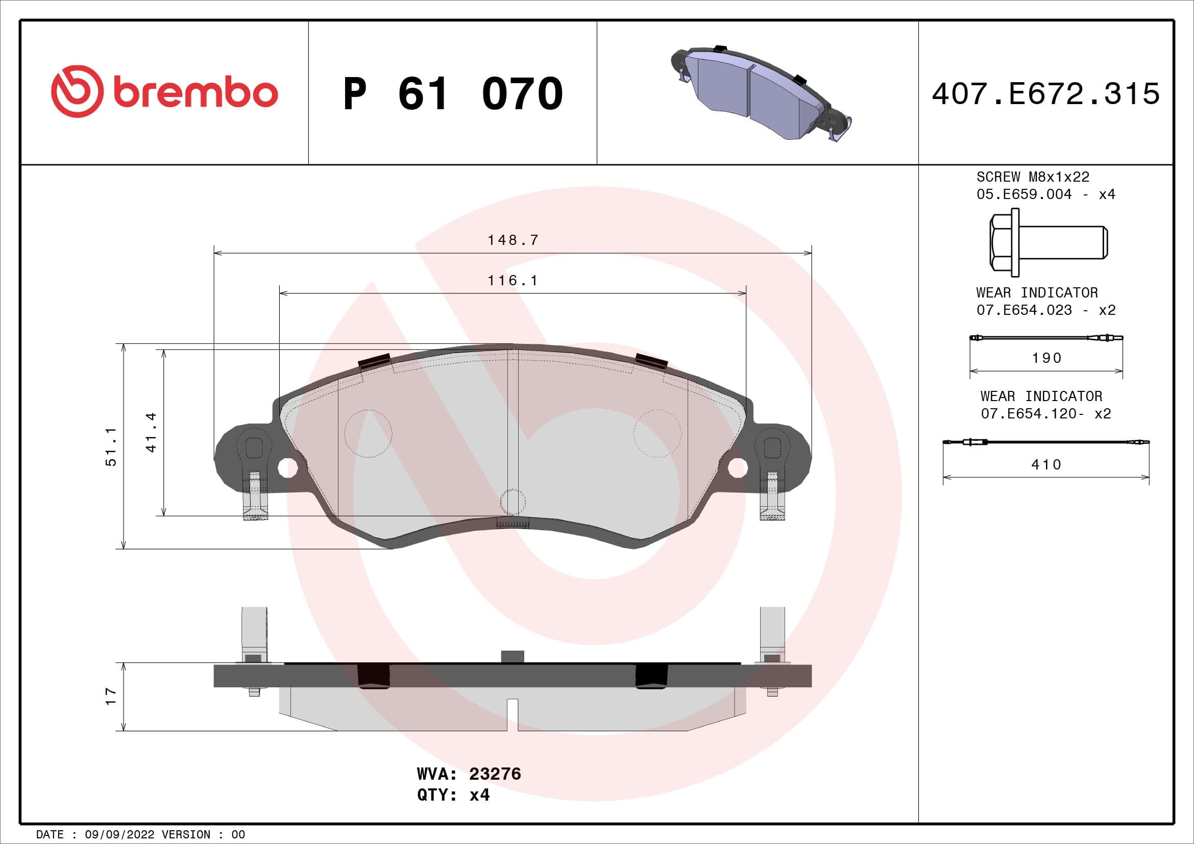 Brake pad set — BREMBO P 61 070