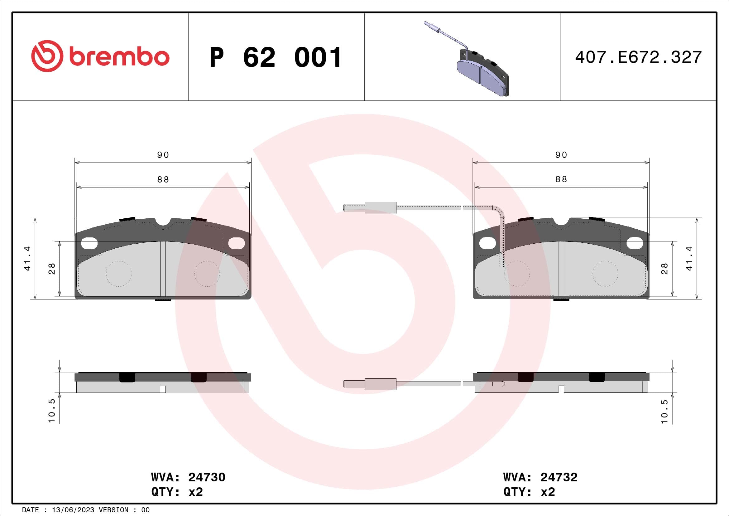 Brake pad set — BREMBO P 62 001