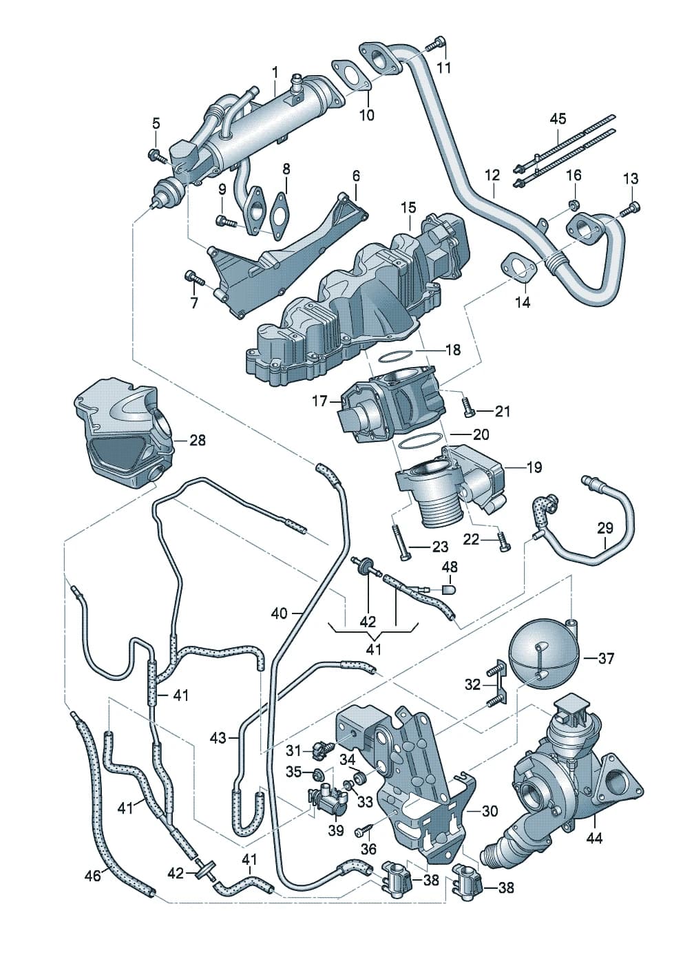 Cooler for exhaust recuperation F >> 8T-8-036 000* — A5 A5/S5 Coupe/Sportback 8T3/8T8 (2008–2011) — Exhaust gas recirculation vacuum system