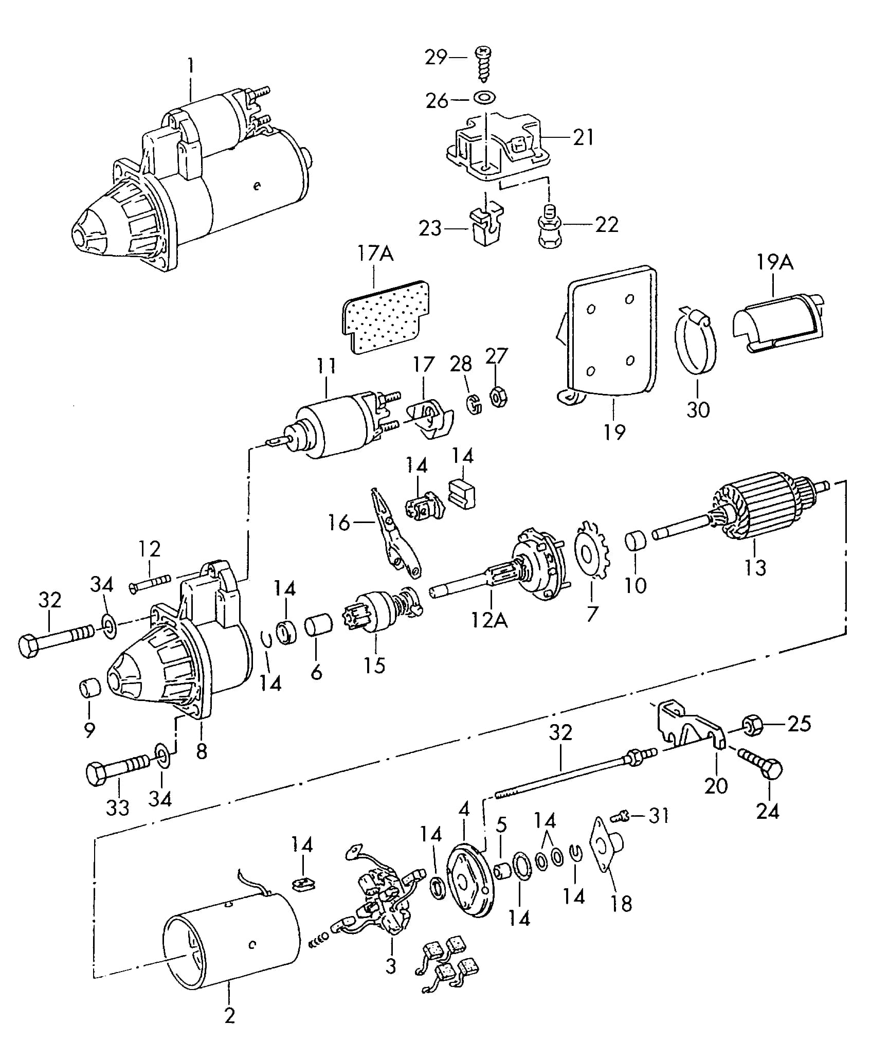 Starter — A6 A6/S6 Avant Quattro C4 (Typ 4A) (1995–1996) — starter and single parts jumper cable socket