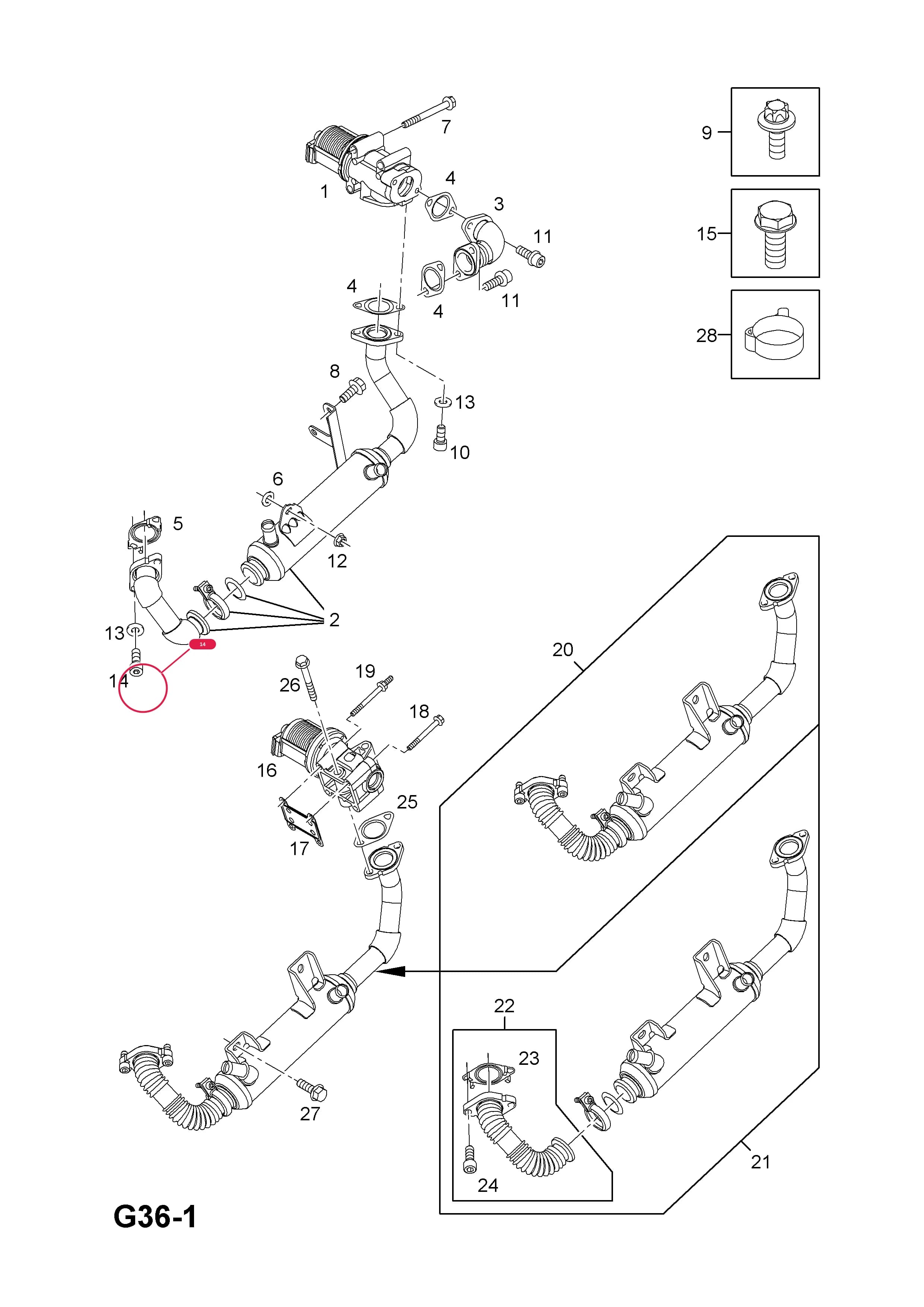 SCREW,SPECIAL,M8 X 22,EXHAUST GAS RECIRCULATION PIPE,EXHAUST MANIFOLD (PRODUCTION NO. 55186552) — Opel ASTRA-H ( 2004 - ) — G FUEL AND EXHAUST › 42.EXHAUST GAS RECIRCULATION (CONTD.)