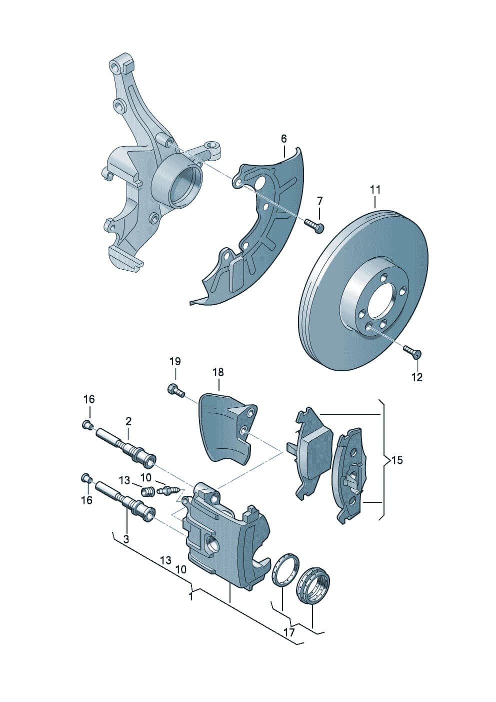 Brake disc (vented) — Polo Polo/Vento/Classic-IND (Typ 9N) (2005–2008) — Floating caliper brake Brake caliper housing Brake disc (vented) for models with power steering