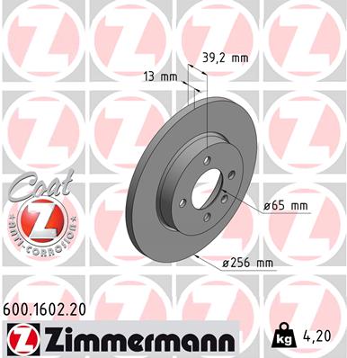 4250238761877 | Brake Disc ZIMMERMANN 600.1602.20