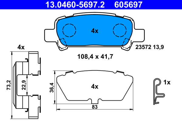 4006633477253 | Brake Pad Set, disc brake ATE 13.0460-5697.2