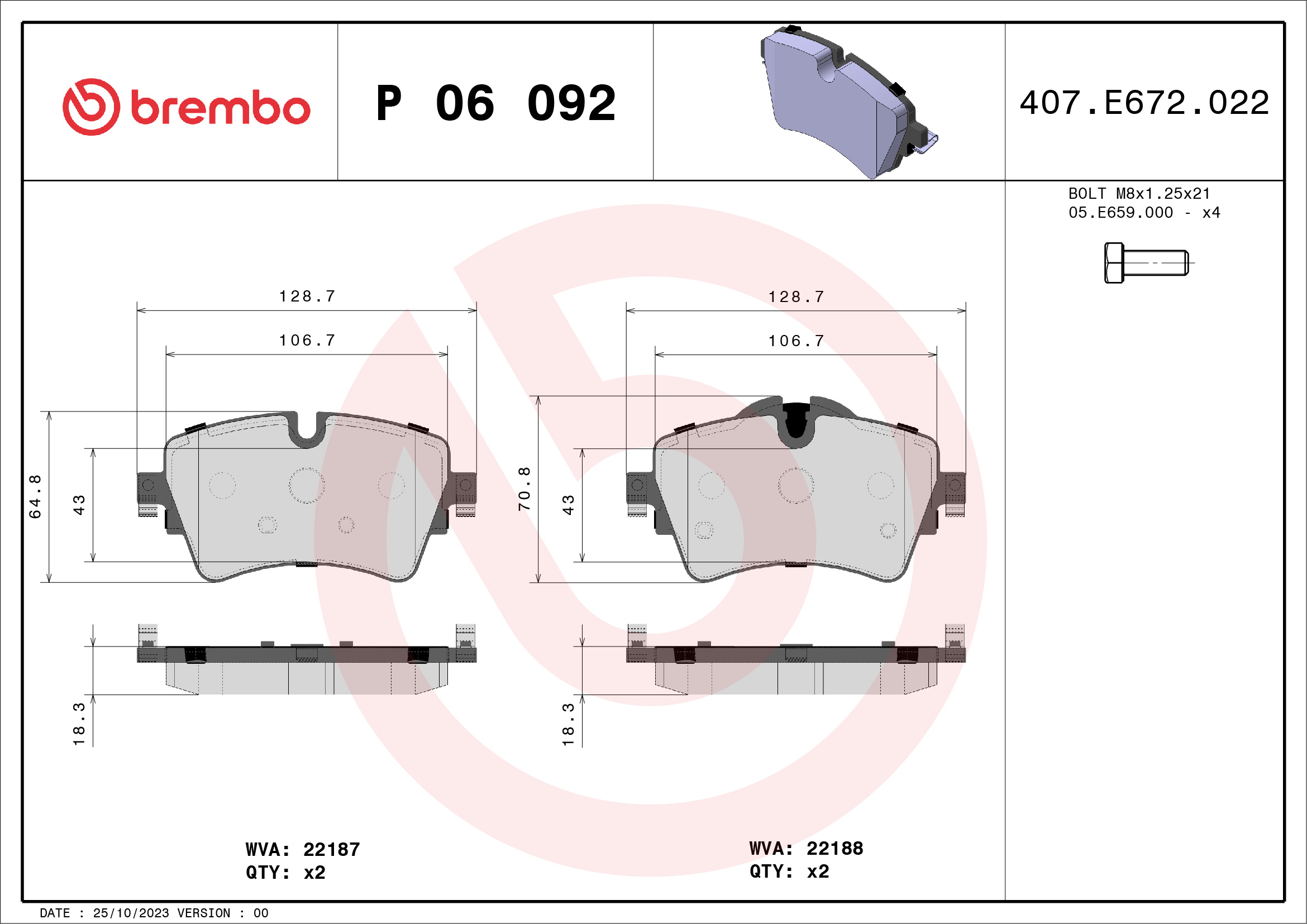 8020584080139 | Brake Pad Set, disc brake BREMBO P 06 092