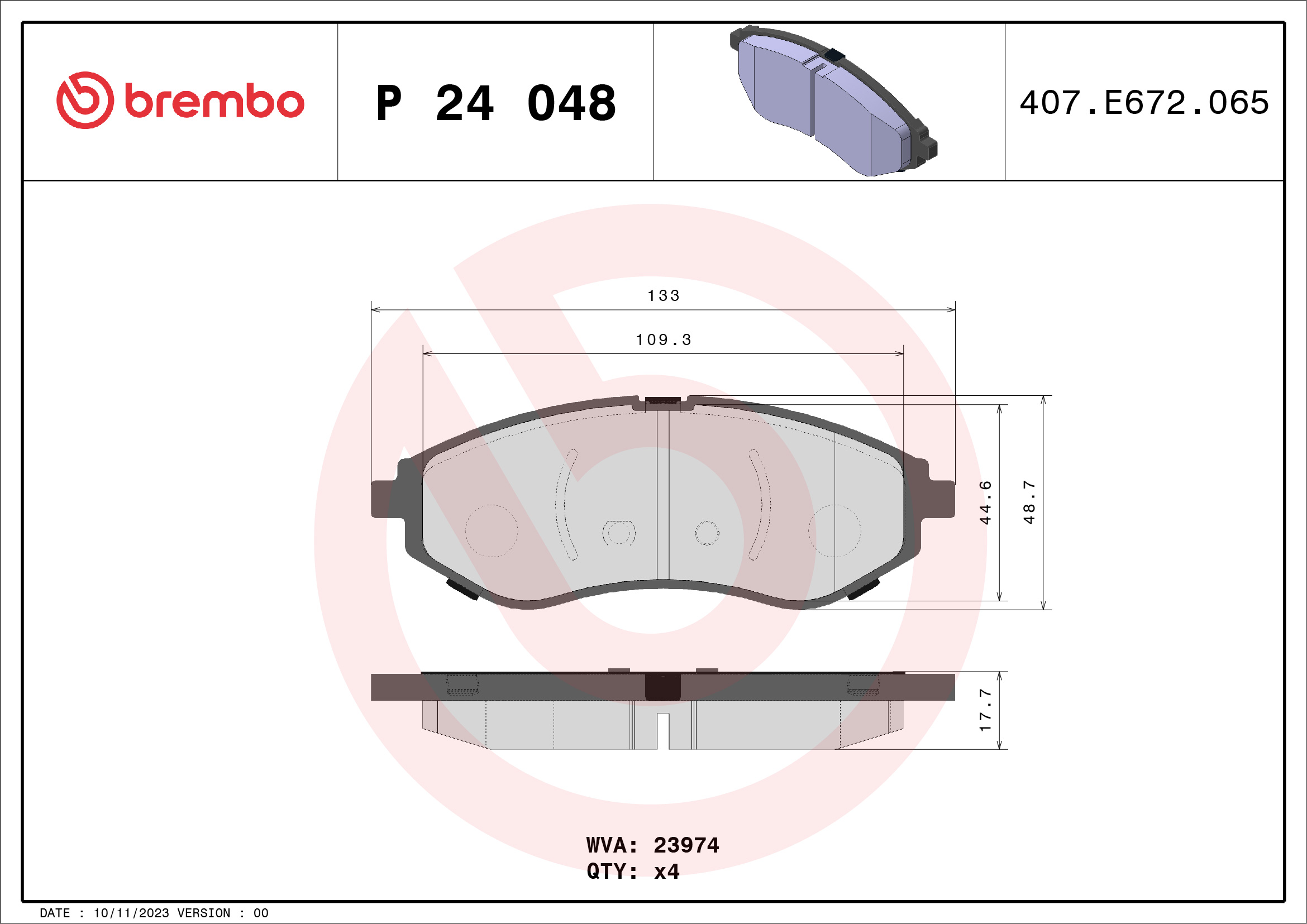 8020584052204 | Brake Pad Set, disc brake BREMBO P 24 048