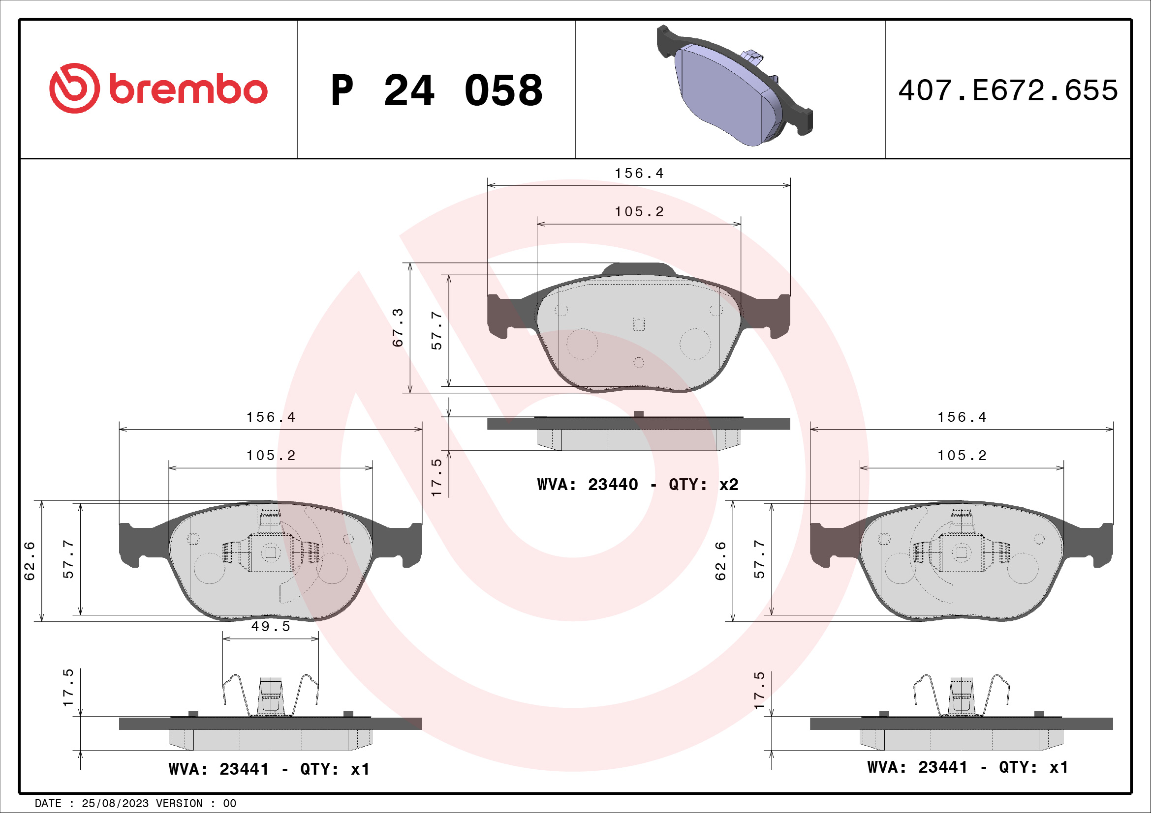 8020584052303 | Brake Pad Set, disc brake BREMBO P 24 058