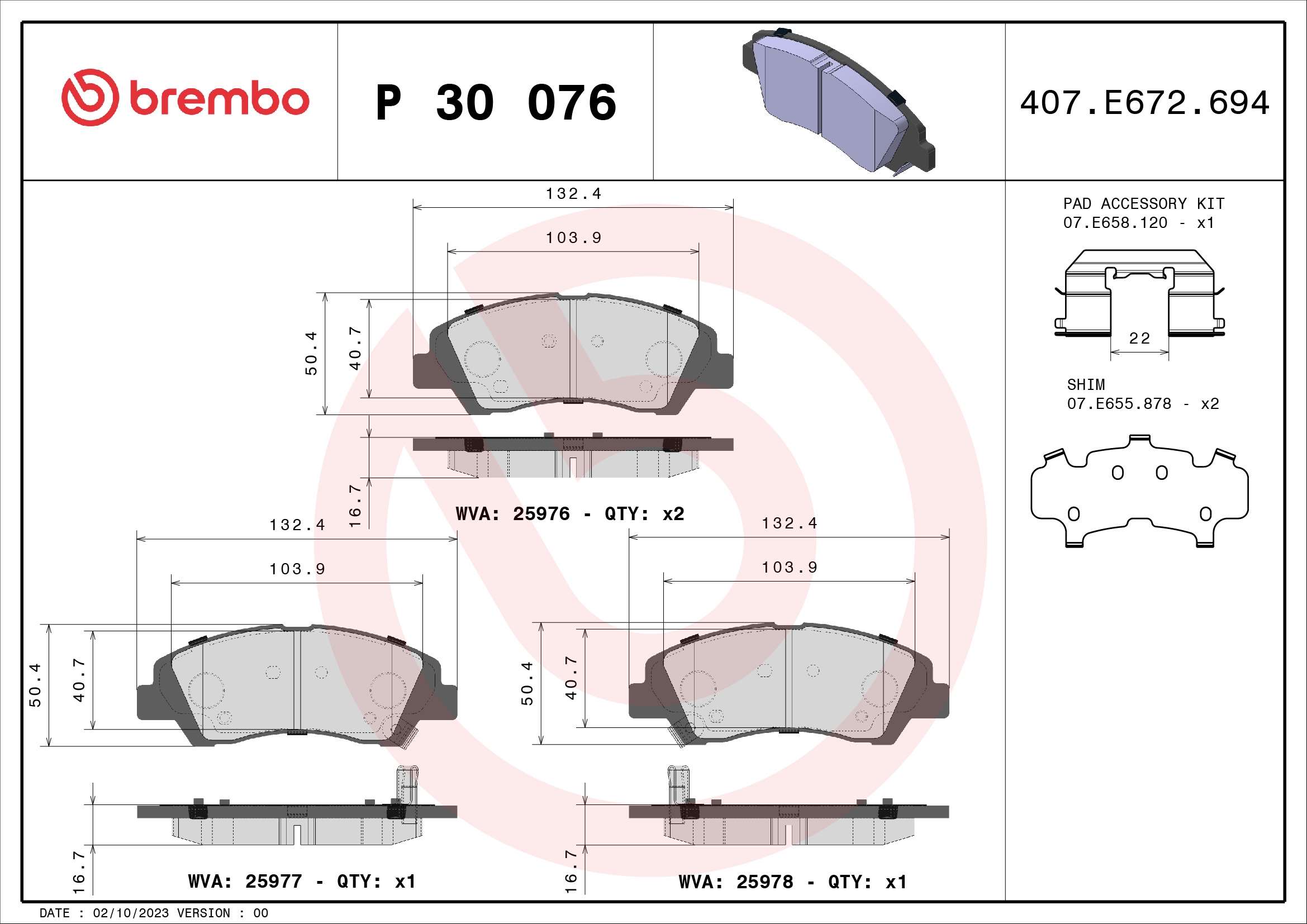 8020584081174 | Brake Pad Set, disc brake BREMBO P 30 076