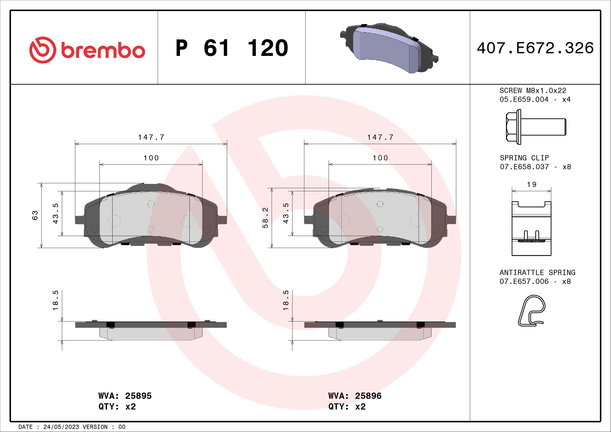 8020584111581 | Brake Pad Set, disc brake BREMBO P 61 120