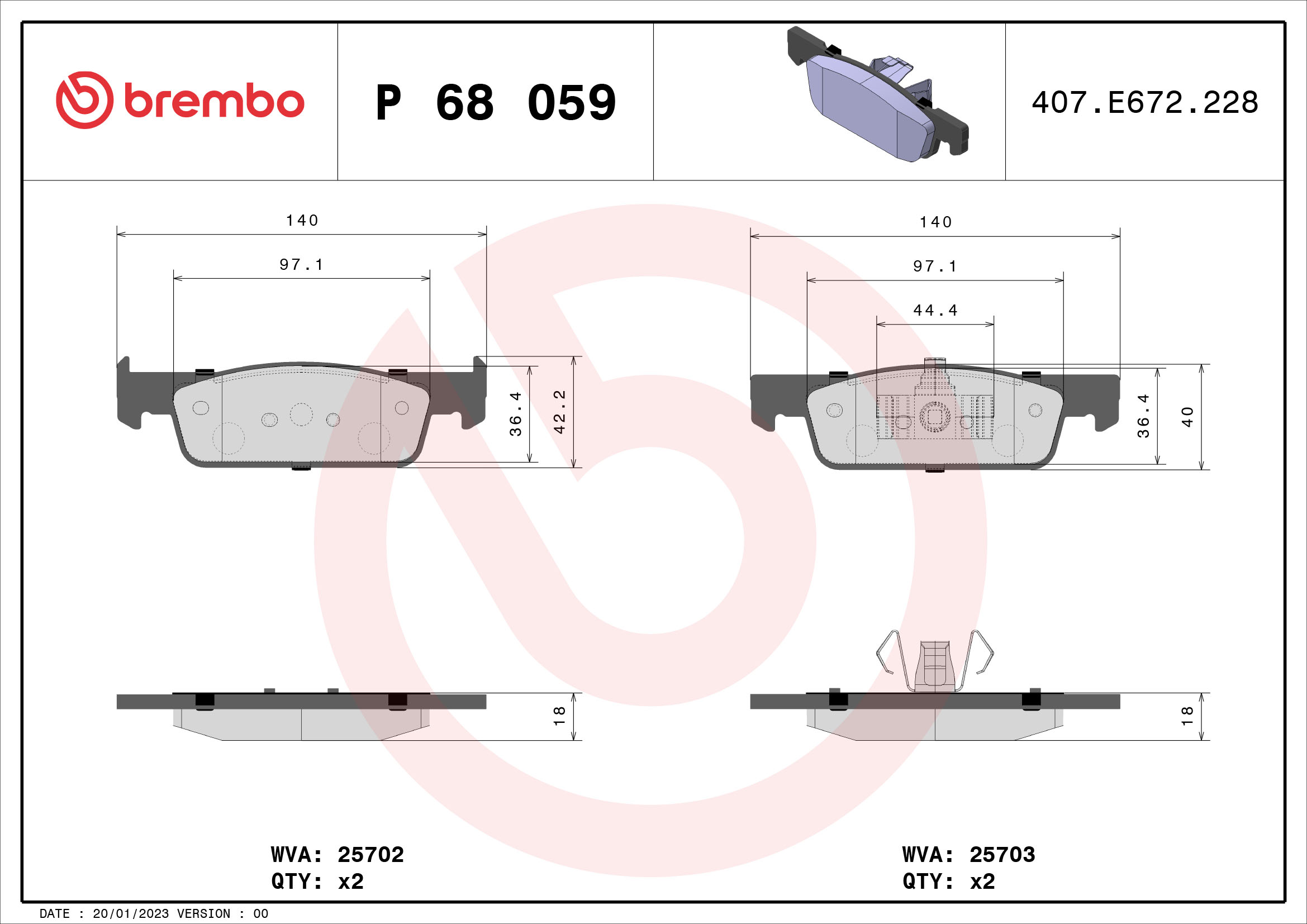 8020584109656 | Brake Pad Set, disc brake BREMBO P 68 059